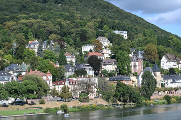 Fototapeta na wymiar Villenviertel am Neckarufer in Heidelberg