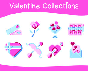 Valentine item collections. Colorful vector illustration in cartoon style.