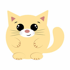 Cute cartoon round Cat. Draw illustration in color