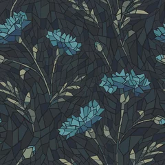 No drill blackout roller blinds Dark blue Seamless repeating pattern of flowers