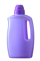 Purple plastic bottle of detergent or fabric softener, isolated on a white background. Collage...