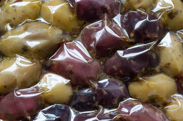olives in clear plastic packaging