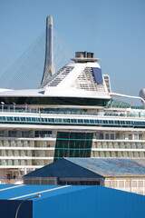 Modern cruise ship liner or cruiseship in dry dock maintenance refurb modernization overhaul repair...