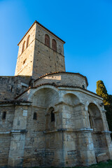 Fototapeta na wymiar The Saint-Just de Valcabrère basilica is a Romanesque building from the 11th and 12th centuries, in Valcabrère, Haute Garonne, Occitanie, France