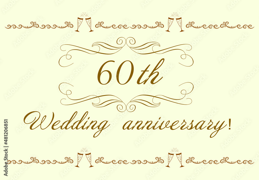 Wall mural 60th wedding anniversary invitation. original abstract beautiful vector illustration. golden pattern