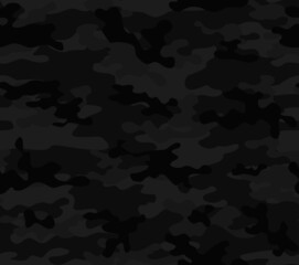 Abstract camouflage black background, pattern repeat, night pattern. Disguise