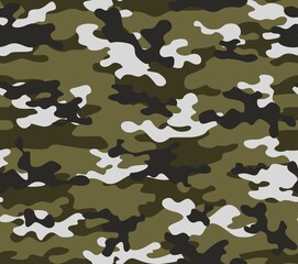 Fototapeta premium Green camouflage pattern, military illustration seamless background, forest texture for print on clothes, paper, fabric.