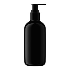 Round Black Plastic Bottle Cosmetic with Dispenser Pump Isolated
