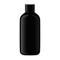 Round Black Plastic Bottle Cosmetic with Full Cap Isolated