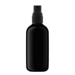 Round Black Plastic Bottle Cosmetic with Mist Spray Isolated