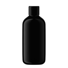 Round Black Plastic Bottle Cosmetic with Open Cap Isolated