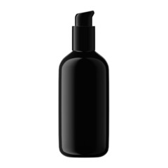 Round Black Plastic Bottle Cosmetic with Pump Isolated