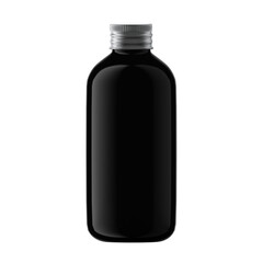 Round Black Plastic Bottle Cosmetic with Aluminium Screw Cap Isolated