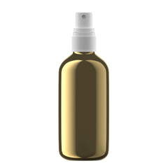 Round Gold Plastic Bottle Cosmetic with Mist Spray Isolated