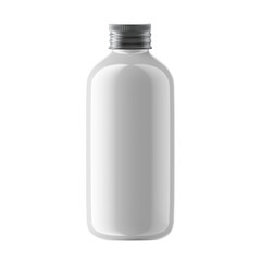 Round Plastic Bottle Cosmetic with Aluminium Screw Cap Isolated