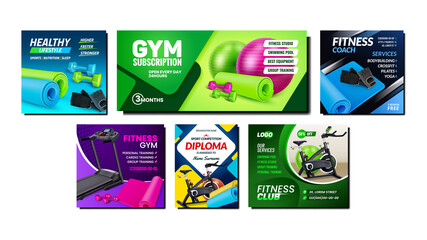 Gym poster sport workout background set design template. banner fit. Gym poster training flyer. layout concept. exercise brochure. sport fitness health. marathon motivation. strong vector illustration