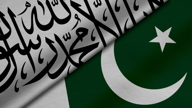 3D rendering of two flags of Islamic Emirate of Afghanistan and Republic of pakistan and together with fabric texture, bilateral relations, peace and conflict between countries, great for background