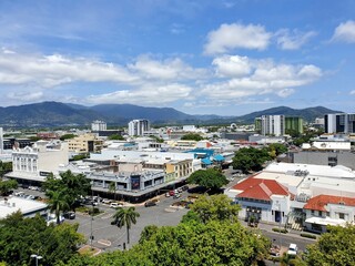 Aerial view Cairns City and Mountains