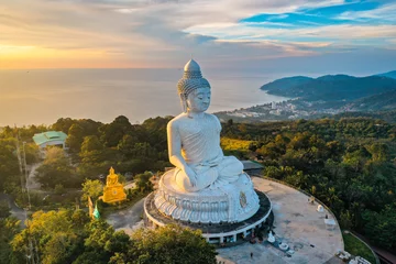 Tuinposter Aerial view of Big Buddha viewpoint at sunset in Phuket province, Thailand © pierrick