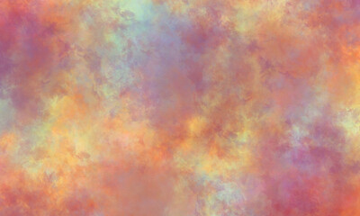 Abstract summer translucent watercolor background in green, orange, red, purple, blue and yellow tones. Copy space, horizontal banner.