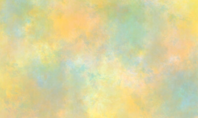 Abstract summer translucent watercolor background in green, orange, blue and yellow tones. Copy space, horizontal banner.