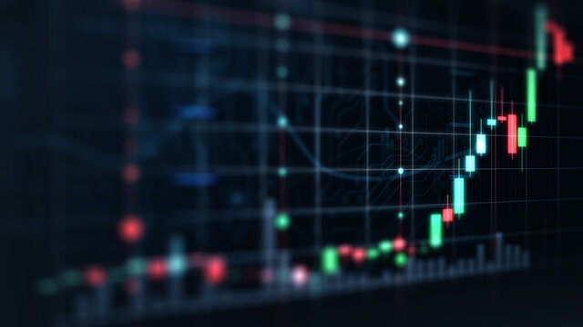 Pricing chart/An illustration of the display of a quote pricing chart. Analysis of financial statistics on a dark background with growing financial charts. Stock analysis. 3d rendering