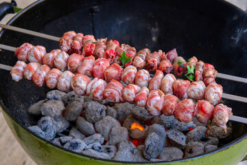 The famous bombette martinesi ready to be cooked. Meat rolls stuffed with cheese