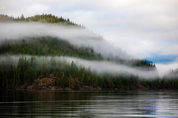 Foggy lake mountian