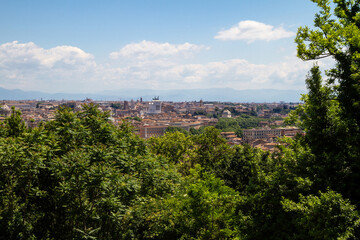 Obraz premium Scenic view of Rome skyline, capital of Italy. Roman panorama cityscape seen from the Janiculum hill.