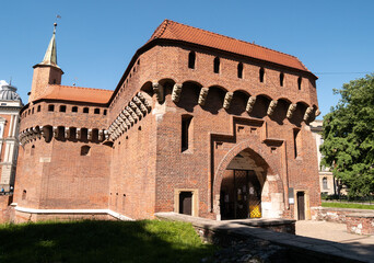 Fototapeta premium Krakow Barbican (Barbakan w Krakowie), historic medieval fortified gateway of the Old Town of Kraków, Poland.