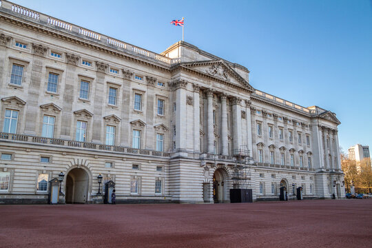 Buckingham Palace, residence and headquarters of the monarch on January 16, 2019 in London, England, United Kingdom.