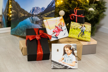 photo canvas near the christmas tree as a gift