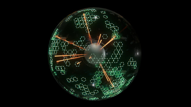 3d render Pulsating energy ball with neon green-orange lines