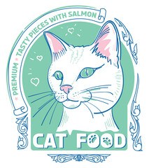 Cat food - hand drawn label design in retro style