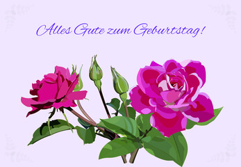 Postkarte mit gemalten Blumen Alles Gute zum Geburtstag Auf Deutsch.