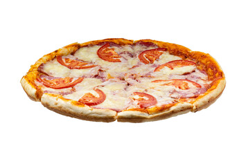 Pizza on white isolated, pizza delivery banner or flyer, mock up