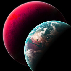 Earth sunrise in space. 3d render