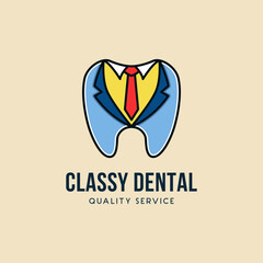 logo for company, illustration of dental wearing a classy suit.