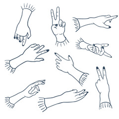 A set of sketches of hands in different positions.