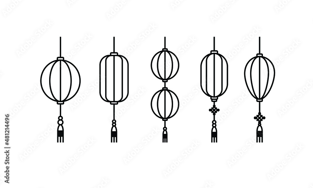 Aufkleber set of chinese icon illustrations. lanterns with various patterns. a collection of simple illustrati
