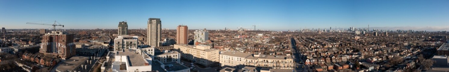 Downtown Toronto condos houses and buildings from Lansdowne and Dupont point of view in the air