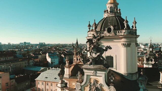 over rococo church, fly over baroque church, 