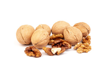 Walnuts in shells isolated on white background. Package design element with clipping path.