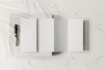 Open and closed tri-fold brochure mockup. 3D rendering