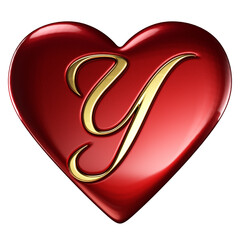 Heart, red glossy, gold letter Y embedded