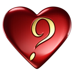 Heart, red glossy, gold question mark embedded