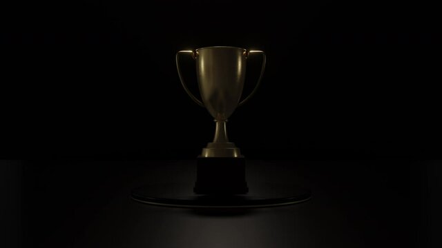 Award Cup, Gold Trophy Cup going up and dark background. Rewards for champions. 4K