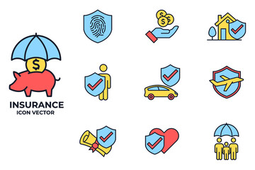 Fototapeta premium Set of Insurance elements icon. Insurance elements pack symbol template for graphic and web design collection logo vector illustration