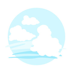 Illustration of clouds in sky. Card or background with heaven.
