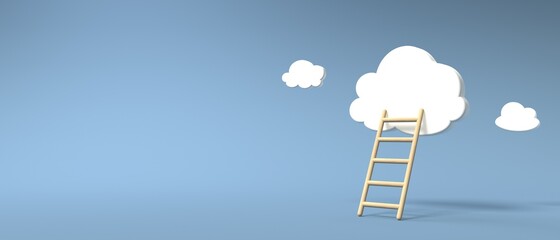 Cloud and ladder - Cloud computing theme - 3D render - obrazy, fototapety, plakaty